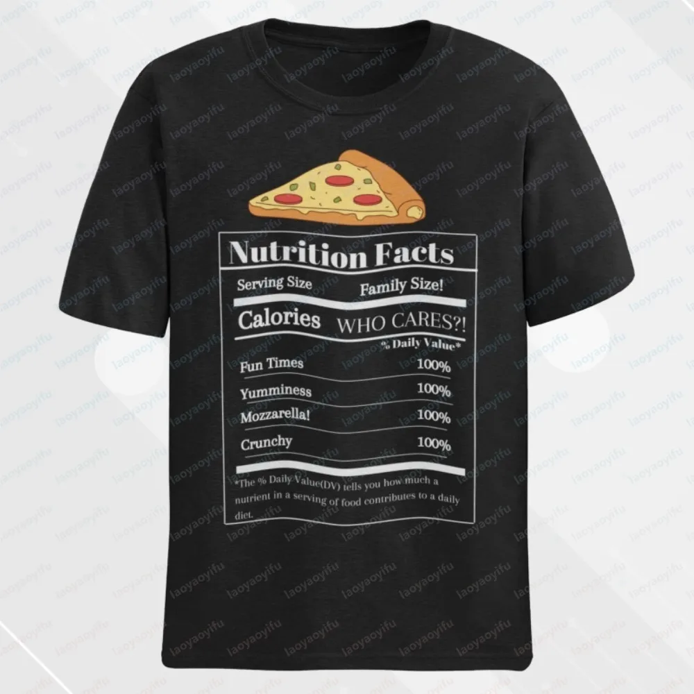 Camiseta con información nutricional de pizza, regalo para amantes de la pizza, ropa informal de uso diario para hombres, ropa de moda urbana, ropa divertida para mujeres