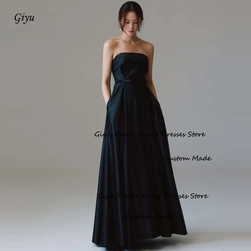 

Giyu Simple A Line Satin Korea Wedding Dresses Photoshoot Strapless Pockets Floor Length Bridal Gowns Corset Back Evening Formal