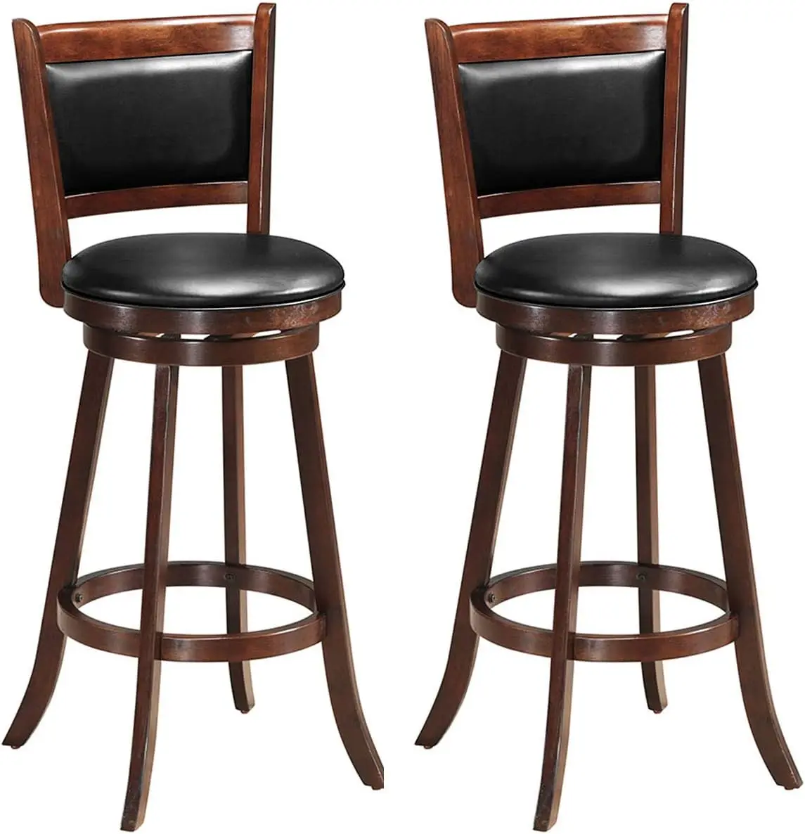 

COSTWAY Bar Stools Set of 2, 360 Degree Swivel, Accent Wooden Swivel Seat Bar Height Stool, Leather Upholstered Design, PVC Cush