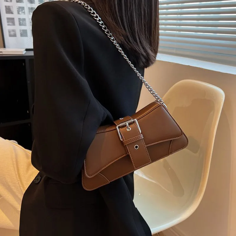 Top Brand Women Chain Shoulder Side Bags Solid Leather Female Handbag And Wallet Vintage Woman Flap Crossbody Sling Bag 2024 New