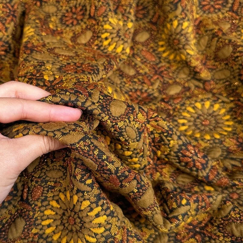 Elastic Double-layer Woven Gold Bright Thread Jacquard Fabric Autumn Winter Outerwear Dress, Skirt Clothing Designer Cloth