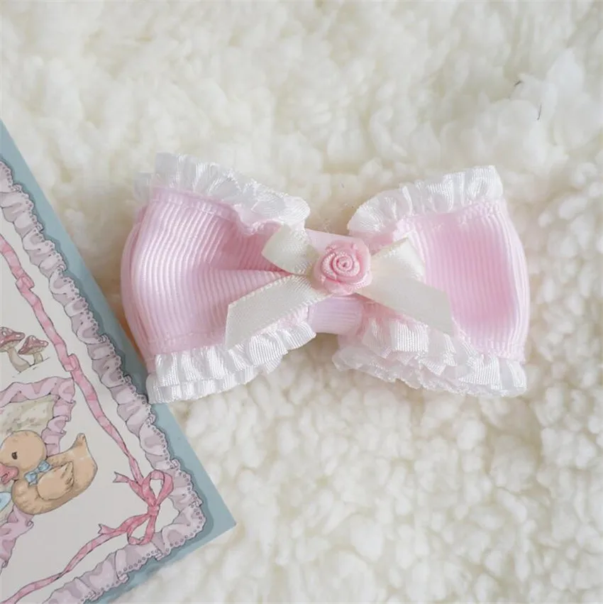 الحلو بريسيس لوليتا الوردي القوس الدانتيل دبوس الشعر أغطية الرأس المرأة الأميرة اكسسوارات للشعر الجانب كليب B2434