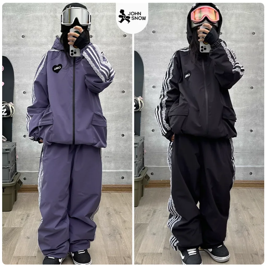 John Snow Fashion Waterproof Ski Suit Warm Breathable Snow Jacket And Pants For Men And Women Outdoor Sports Snowboard Clothing