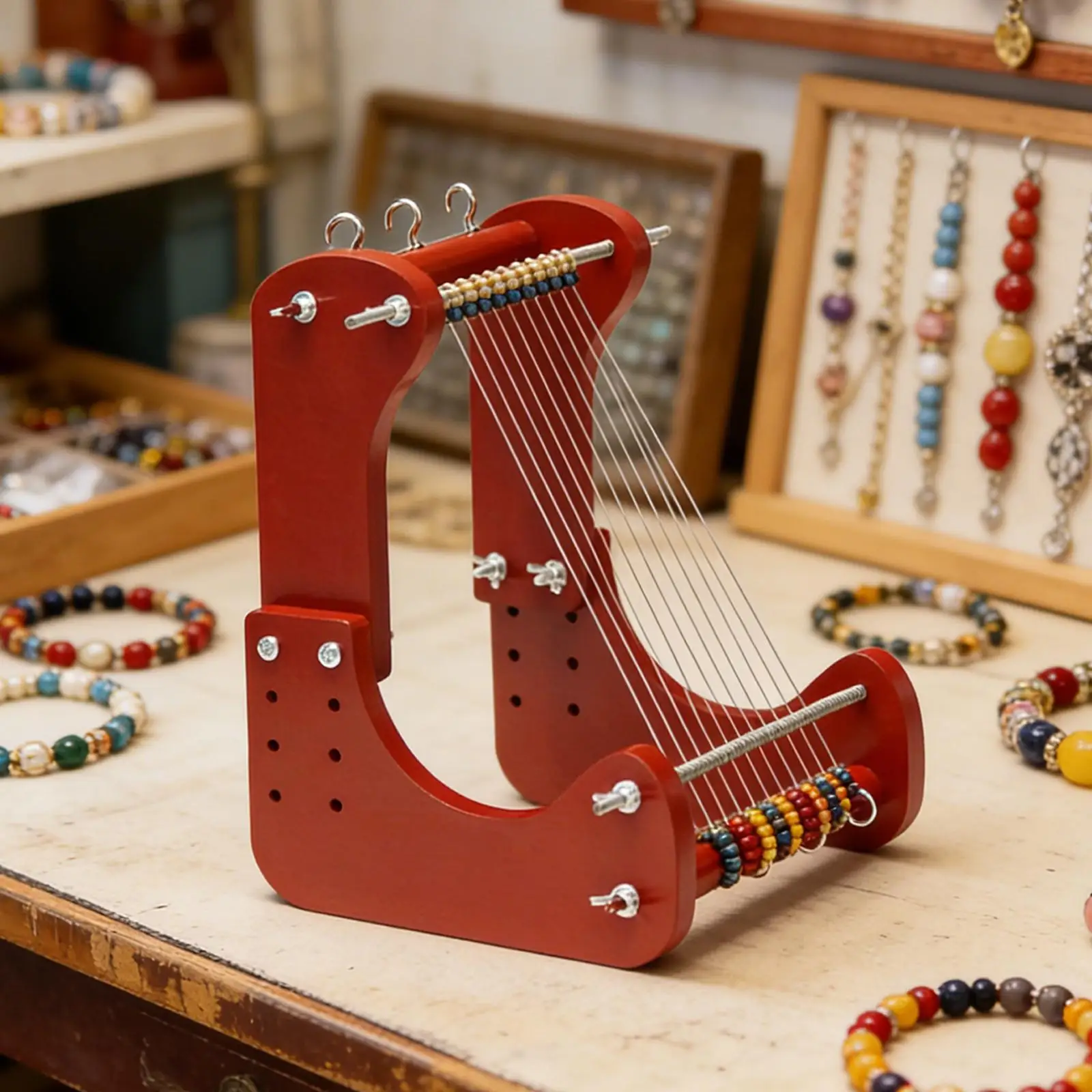 

Adjustable Bead Loom DIY Accessories Easy Assembly Daily Crafting, Wood, Comfortable Desktop Craft Weaving Frame Jewelry Making