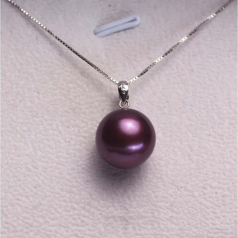 

12MM Natural Purple Akoya Shell Pearl 925 Sterling Silver Pendant Nelace 18"