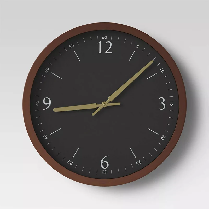 

20-Inch Walnut Metal Pointer Round Black Wall Clock