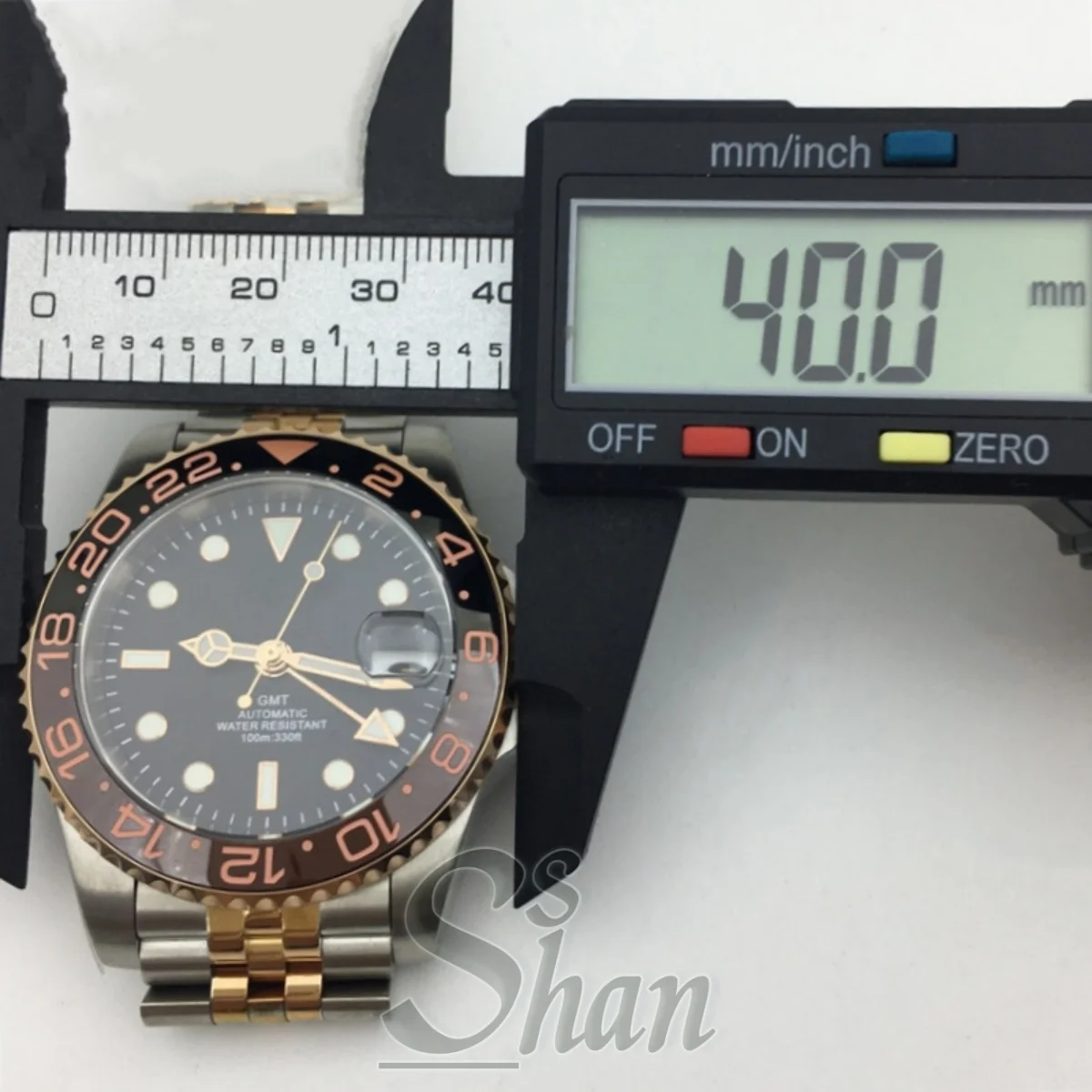 Relógio de mergulho automático masculino em ouro rosa 40mm com mostrador luminoso de cristal de safira GMT NH34 DG3804 janela de data resistente à água 10ATM