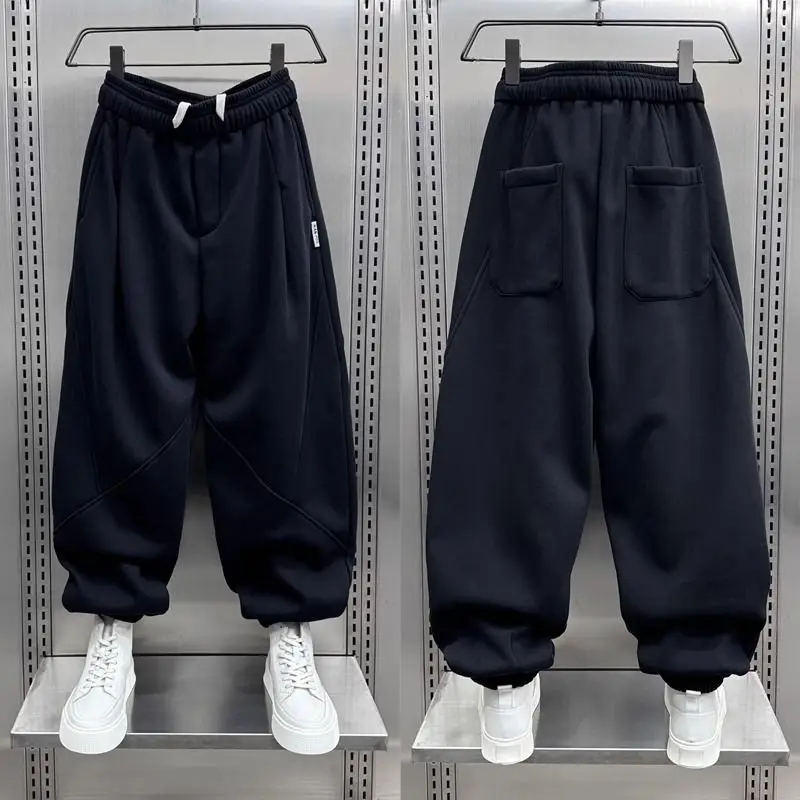 

plus Size Elastic Waist Fleece Lined Men's Sweatpants Casual Sporty Vintage Stylish Autumn Winter Harlan Pants Long Trousers