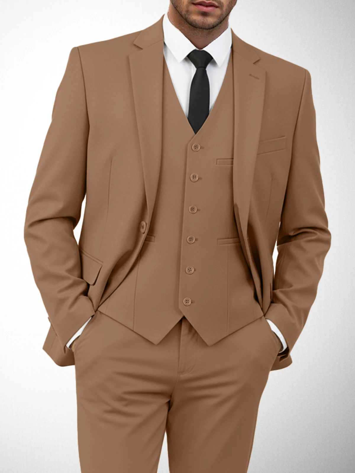 

3 Pieces Mens Suits Wedding Slim Fit Business Suits Groom Brown Tuxedos for Formal Suit(Blazer+Pants+Vest)