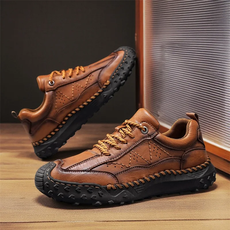 

Men Leather Casual Shoes 2025 New Classic Hand Sewn Adult Comfortable Breathable Walking Shoes