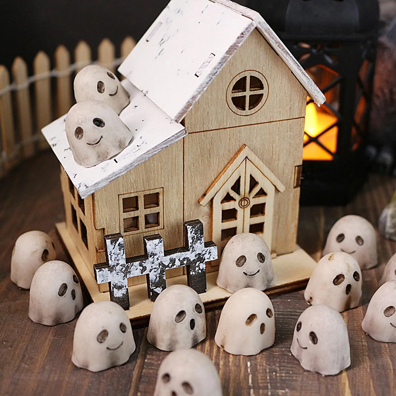 Mini Ghost Figurines 20 Pieces Ghost Sculpture Resin Spooky Cute Small Statues for Vase Filler Kitchen Shelf Table Centerpieces
