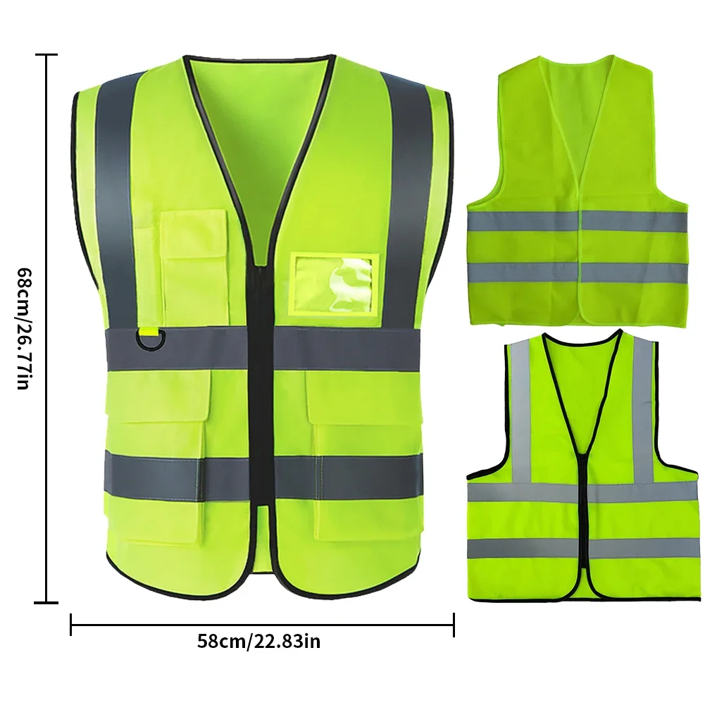 1/2pcs Multi-pocket High Visibility Jacket Security Reflective Vest 2-Strip Reflective Traffic Vest Railway Miners Driver Worker