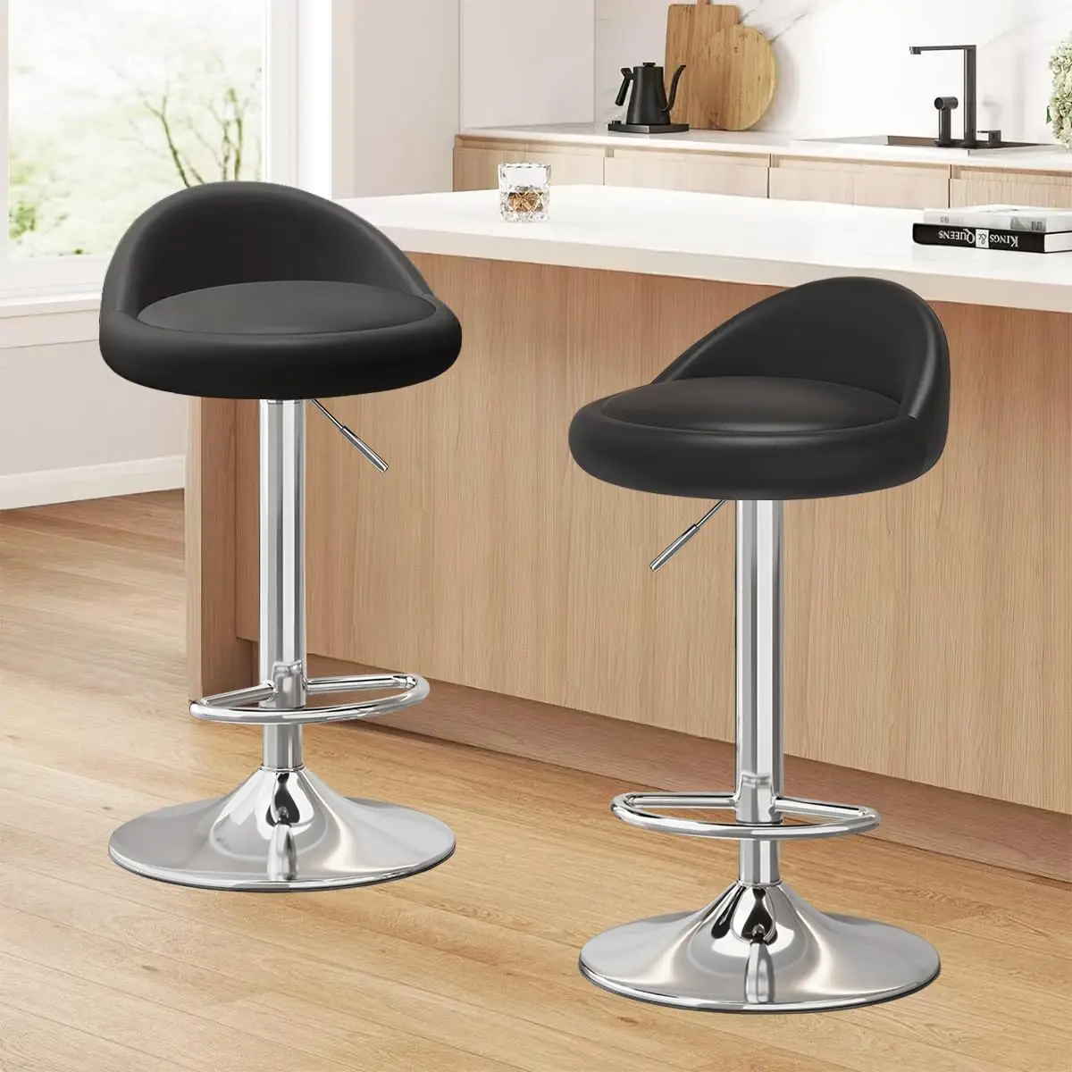 

Bar Stools Set Of 2, PU Leather Swivel Adjustable Bar Chairs With Low Back,Upholstered Counter Height Barstools For, Customized