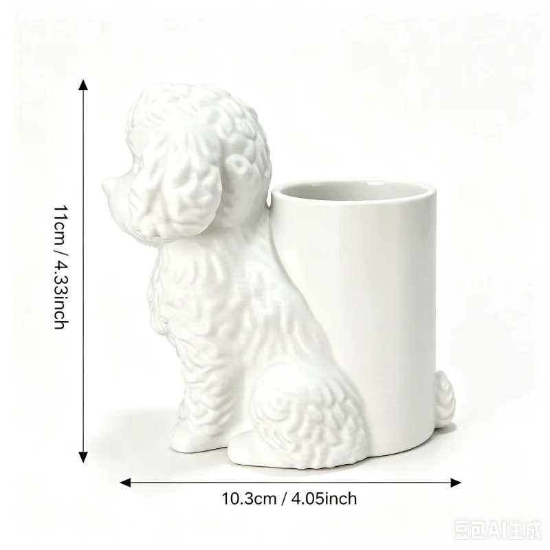 Cute 3D Printed Poodle Dog Pen Holder Curly Fur Puppy Makeup Brush Organizer Creative Desk Storage Box Pet Lover Gift