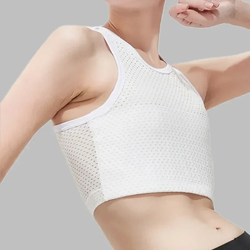 

Sports Vest Mesh Breathable Sportwear Chest Breast Binder Trans Crop Top Flat Breast Binder Corset Stretch Body Shaping Bra