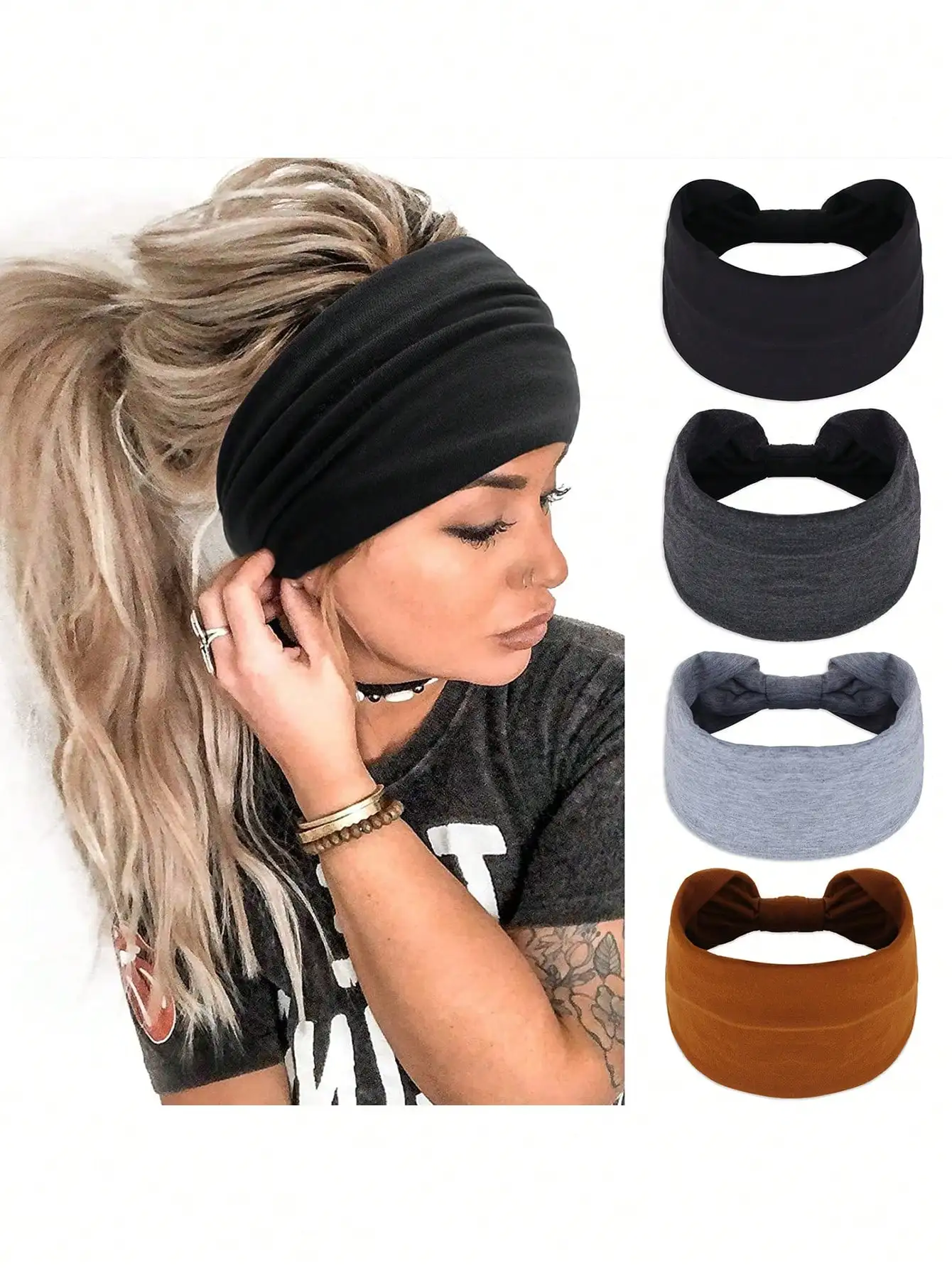 1pc Wide Elastic Headband, Solid Colors, Sports & Yoga Sweat-Absorbent Head Wrap Hair Sleep Cap Sleep Bonnet