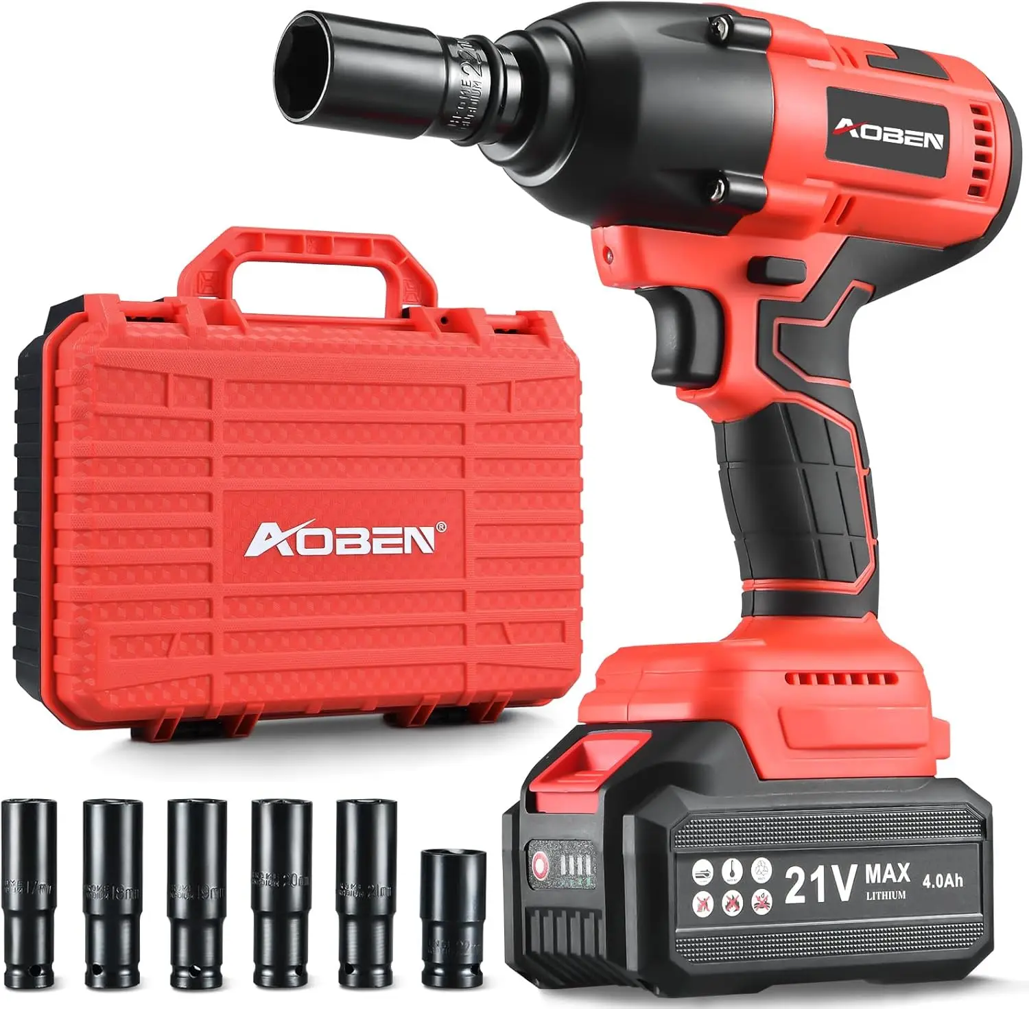 

1/2 Inch Cordless Impact Wrench Kit, 600N.m Torque, 4.0Ah Battery, Charger & Tool Case for Car RV Tire