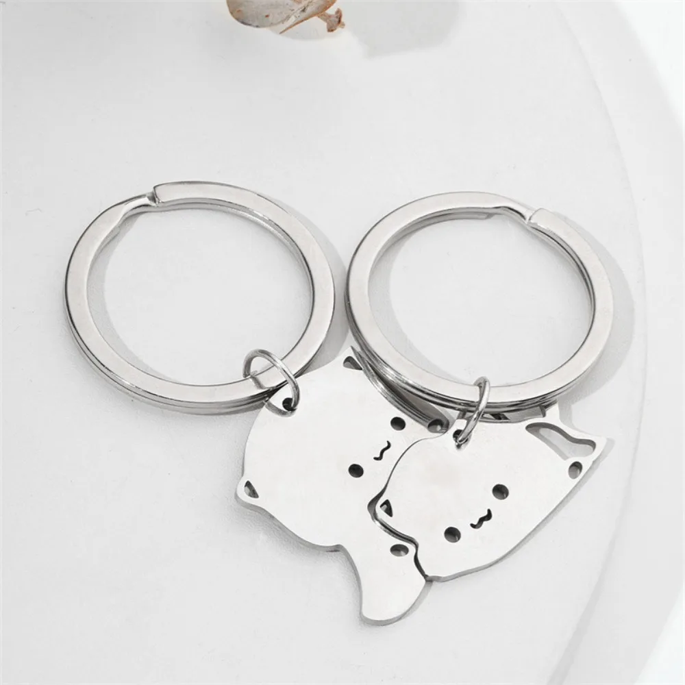1 زوج لطيف القط المفاتيح حلقة رئيسية زوجين عاشق Kawaii الحيوان مطابقة كيرينغ المعلقات معلقة مجوهرات هدية عيد الحب #3