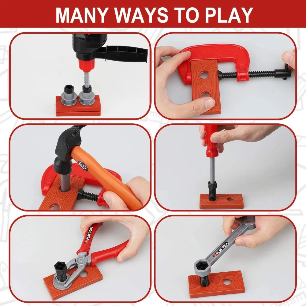 Rollenspiel-Spielzeug-Werkzeugset für Kleinkinder, Jungen, Mädchen, Kinder, Kinder-Werkzeugset mit elektrischer Spielzeugbohrmaschine, Stromkonstruktionsspielzeug für Kinder
