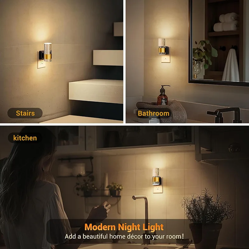Luces nocturnas de 3000K con enchufe LED de pared con Sensor de luz automático, iluminación ambiental decorativa para escaleras, mesita de noche y dormitorio, 2 uds.