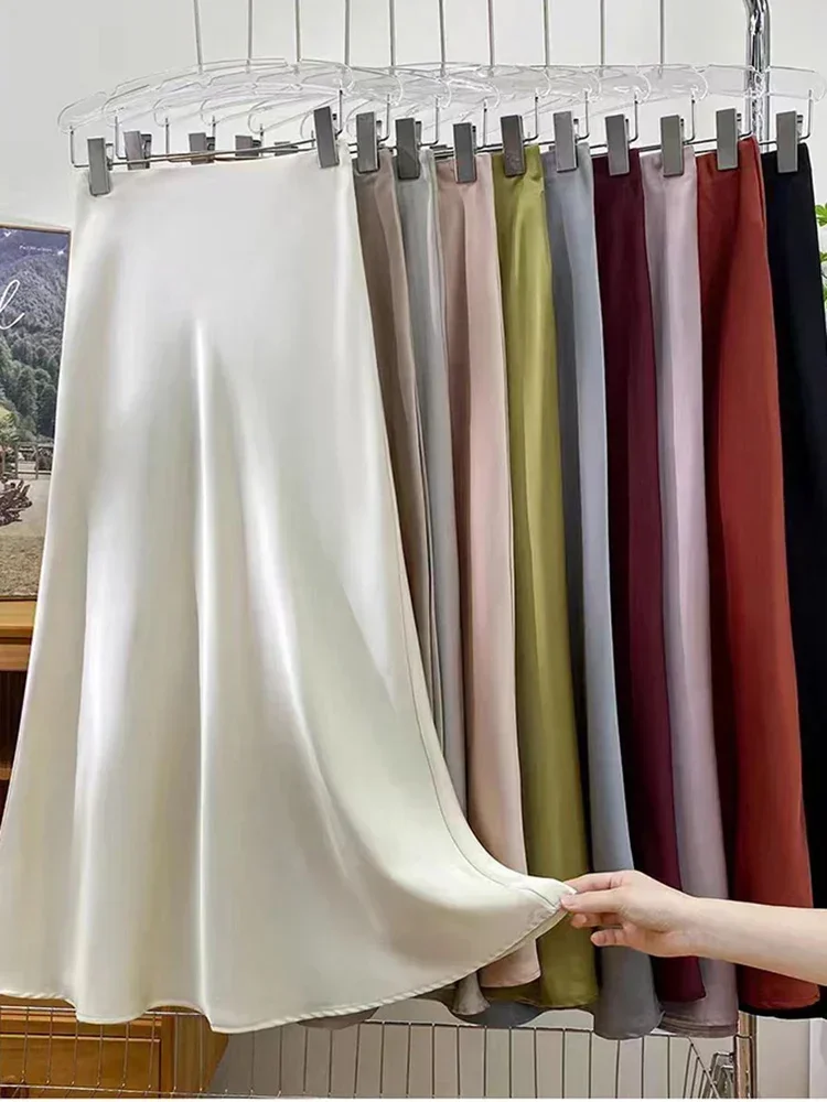 

Модная офисная женская универсальная длинная юбка «рыбий хвост» для отдыха, элегантная французская женская атласная однотонная юбка трапециевидной формы из тенселя с высокой талией