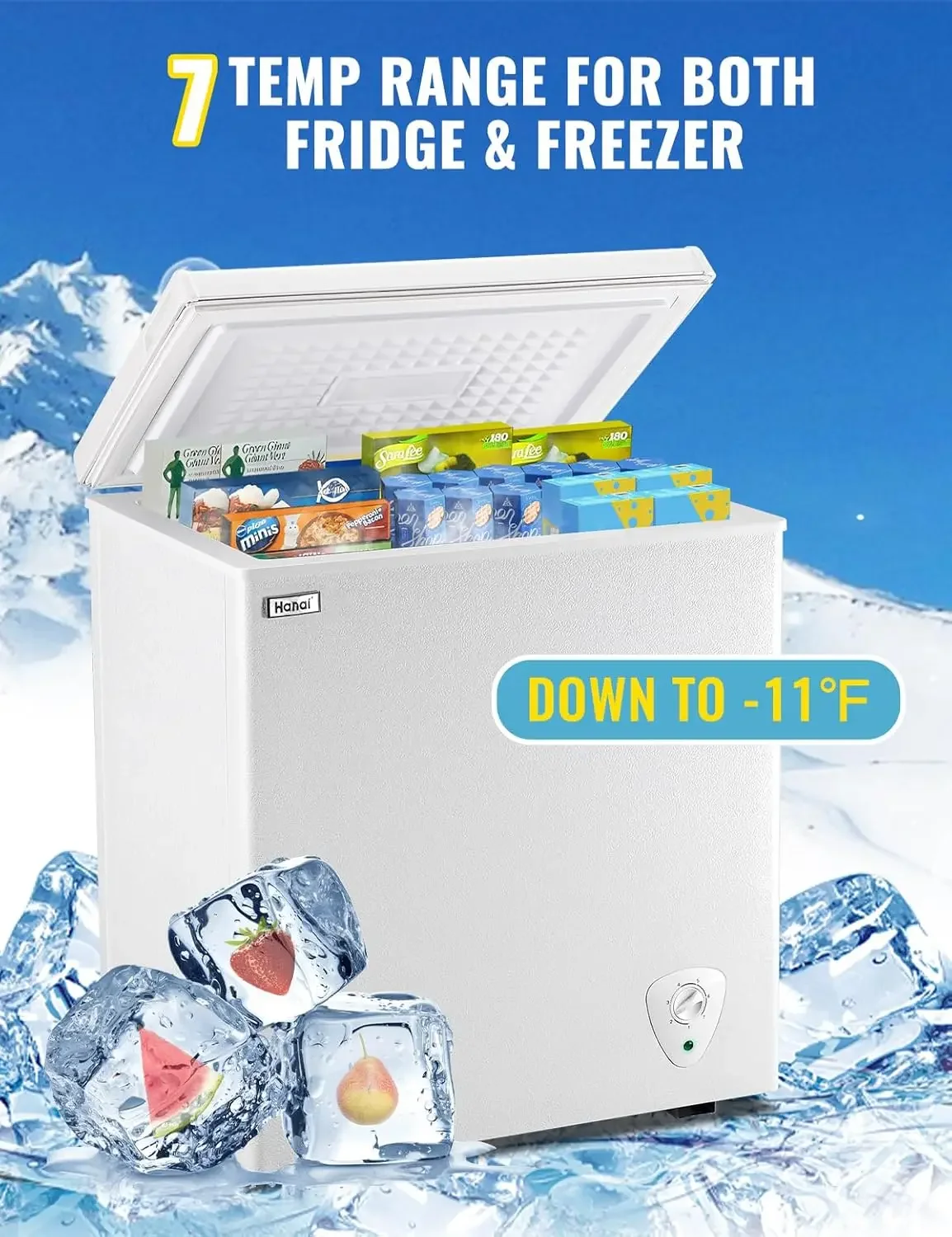 Chest Freezer Small Deep Freezers with Removable Storage Basket Free Standing Top Door Compact Freezer 7 Gears Temperature