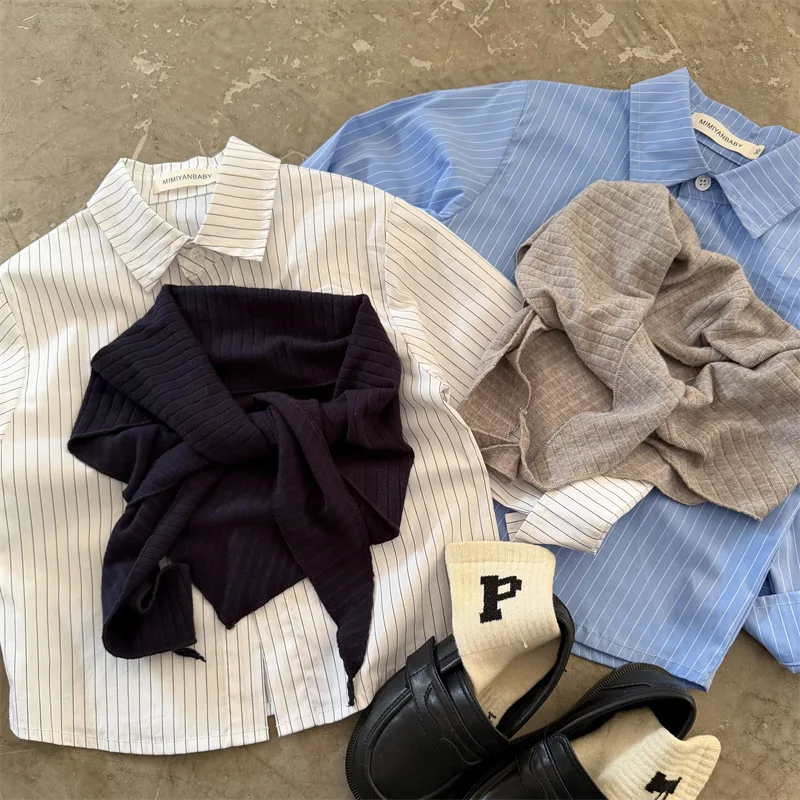 Kids' striped shirt - new spring 2026 collection - boys' and girls' striped shirt with shawl collar - perfect as an inner layer