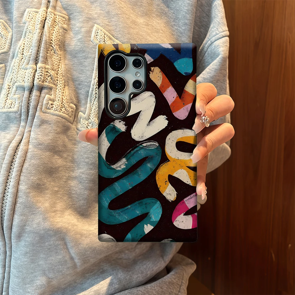 حافظة هاتف بنمط فرشاة ملونة لهاتف سامسونج جالاكسي S25 Ultra S24 S23 Ultra Plus غطاء خلفي لامع بطبقة مزدوجة #5