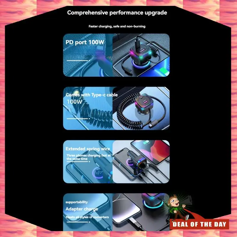 Consegna in 24 ore Caricabatteria da auto cablato Porta PD Caricabatteria da auto da 100 W Forsamsung, Oneplus, OPPO, Iphone, Huawei, Oneplus Tre telefoni cellulari