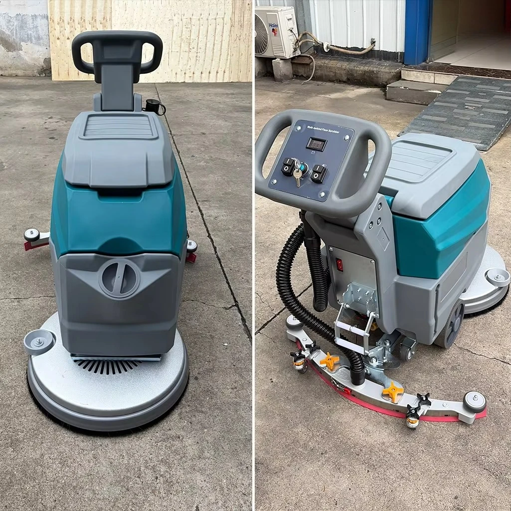 Electric Floor Scrubber Machine Lithium Battery Brushless Motor Scrubber Dryer Parking Area Walk Behind Floor Scrubber
