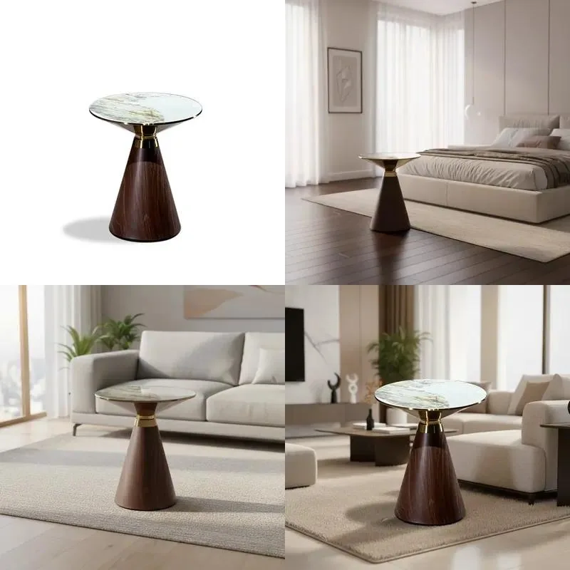 for Modern white sintered stone surface decorative side table, stainless steel legs, wooden base, durable and easy to clean,