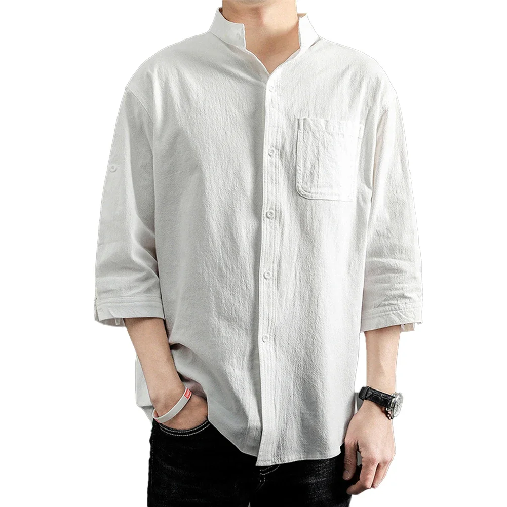 

Langarm Linen Shirt Casual Fashionable Lapel Collar.Breathable Loose Fit Man Men Single Breasted Spring T-Shirts