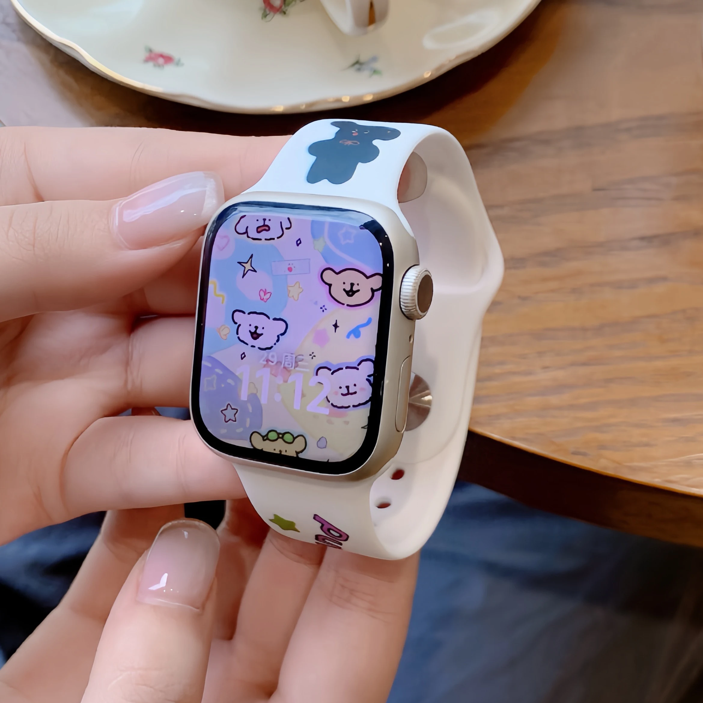 Korean Cute Cartoon Puppy Silicone Strap For Apple Watch Band 49mm 44 42 45 41 38 40mm Sports Bracelet For iWatch 9 8 7 Ultra 2