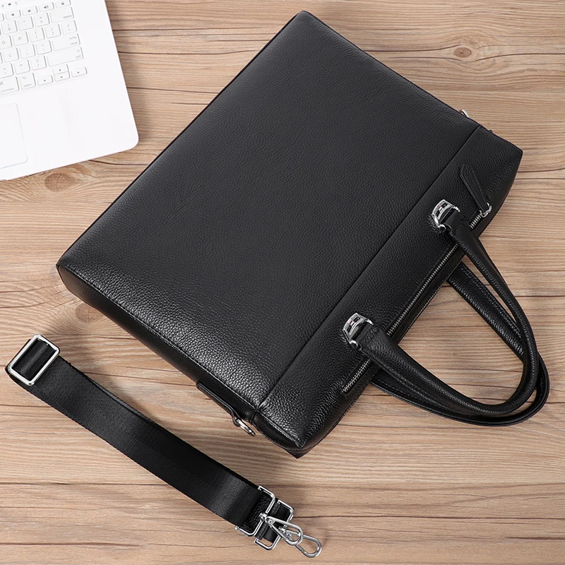 High Quality Men Briefcases Bag For 14 inch Laptop Business Travel Bags Handbags Genuine Leather Office Shoulder Bags For Man