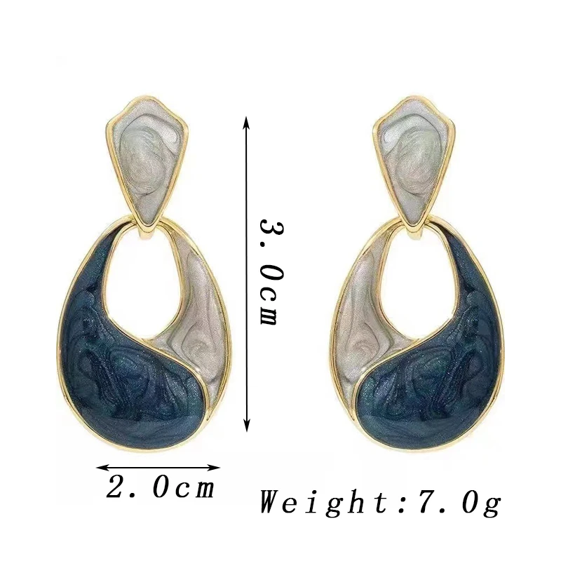 Grey Blue Enamel Oil Hollow Water-drop Dangle Earrings for Women Party Trendy Jewelry Geometric Polygon Drop Earrings