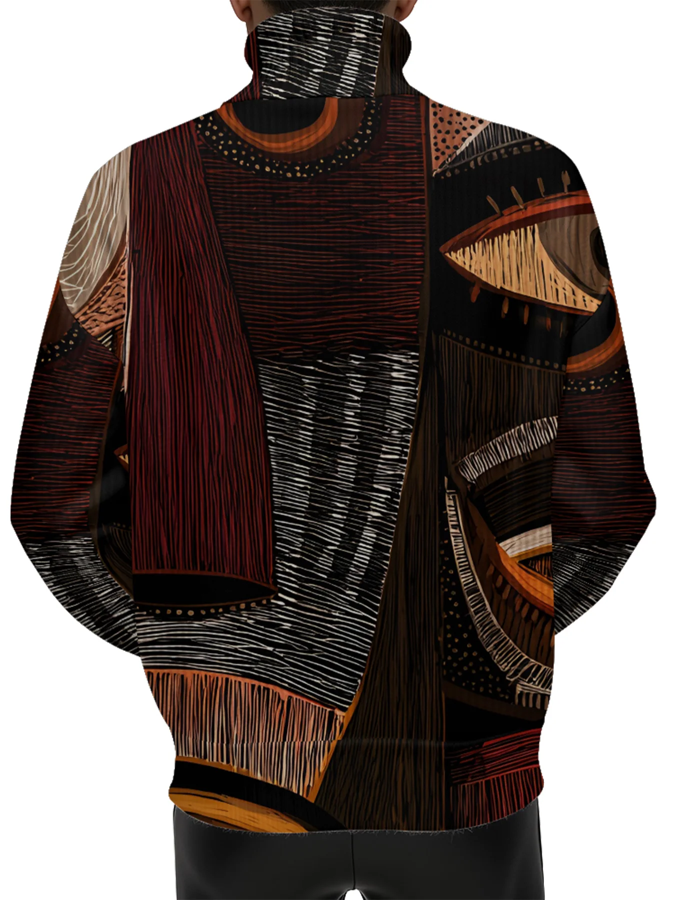 

Abstract Art Turtleneck Sweater with Geometric Patterns Colors Vintage-Modern Fusion for Fashion-Forward Unisex Clothing