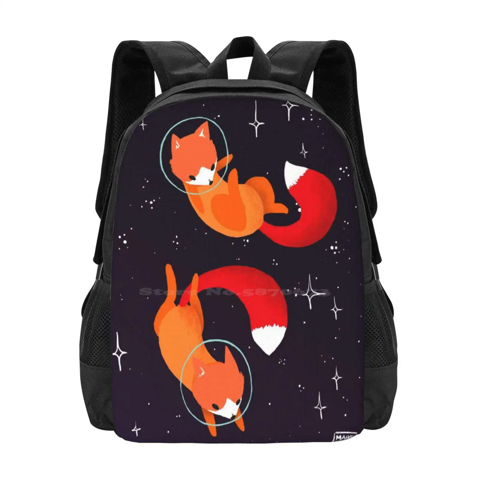 Mochilas escolares de zorros espaciales para niños, mochila para portátil de viaje, animales, estrellas, ilustración Digital, Kawaii