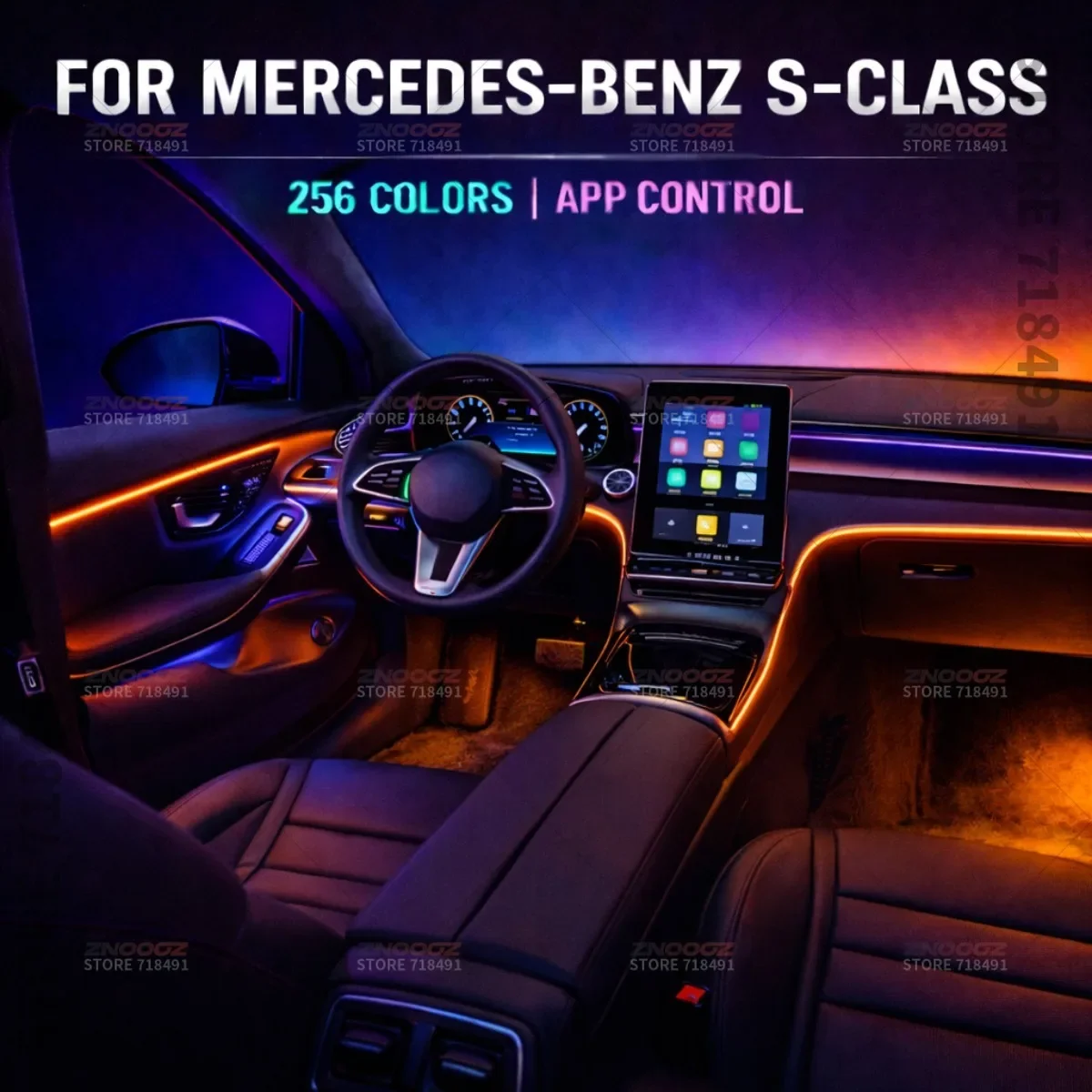 22in1 RGB Car Interior Acrylic Car Ambient Lights RGB Hidden Acrylic Strip Decoration Atmosphere Accessories For Benz S-Class