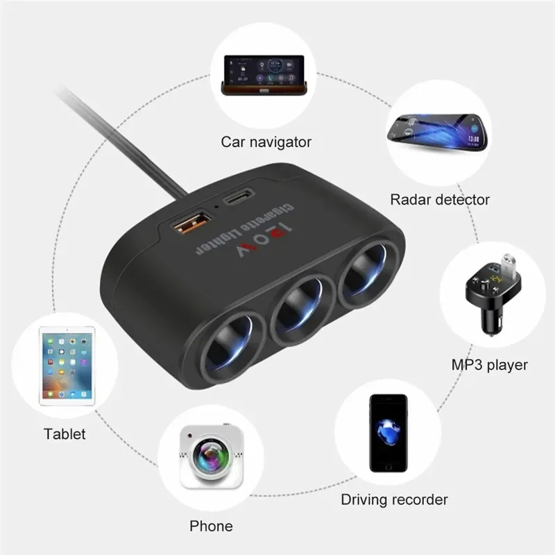 120W PD USB Socket Car Cigarette Lighter Splitter 12V 24V Fast Charger Plug Phone Power Adapter for Car DVR GPS Dashcam