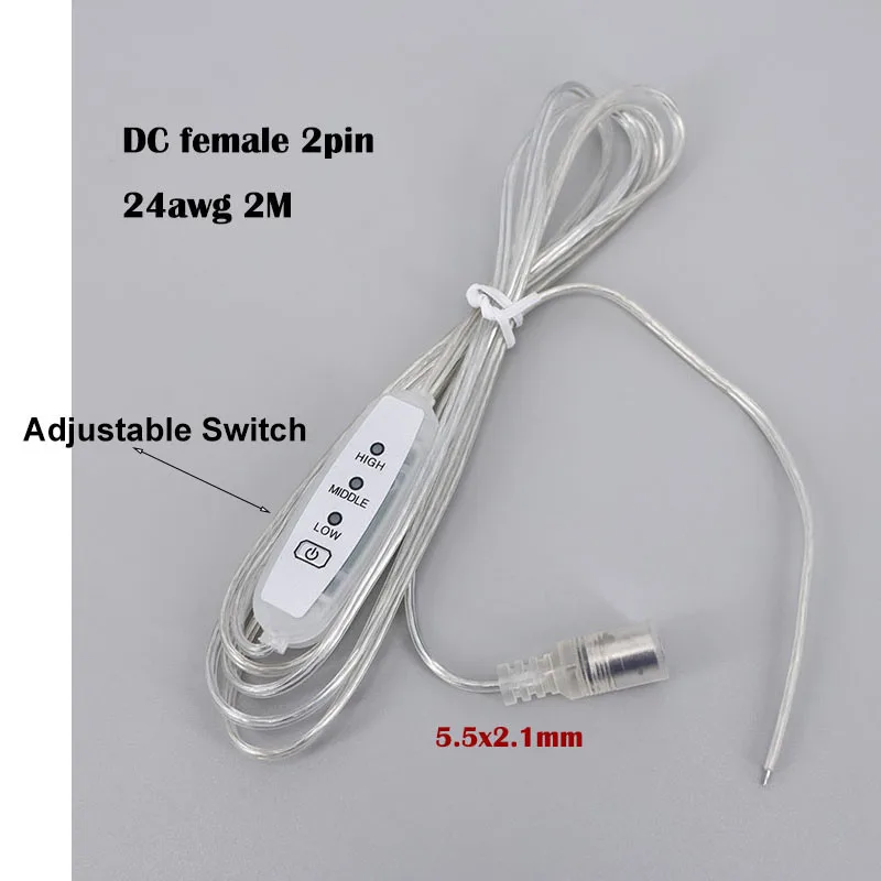 on/off Light Switch button transparent DC Power extend Cable 3A 12V 5.5x2.1mm Connector adjustable LED Strip Neon Light cord