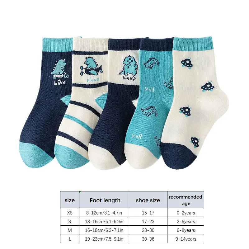 5 Pairs/Lot Winter Warm Baby Socks Thermal Thick Cotton Short Sock for Infant Autumn Cute Cartoon Dinosaur Print Kids Socks