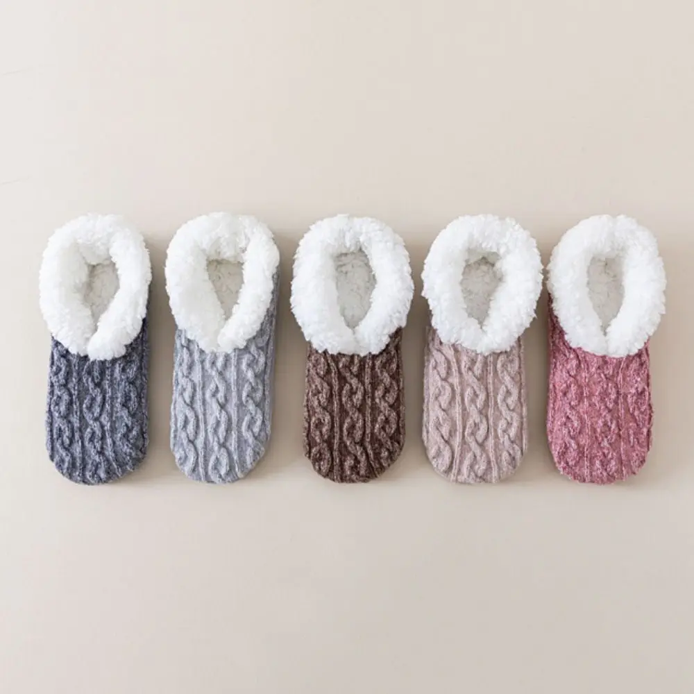 

Sweet Anti-slip Winter Floor Socks Coral Fleece Warm Thicken Plush Socks Knitted Twist Hosiery Sleeping Socks Women