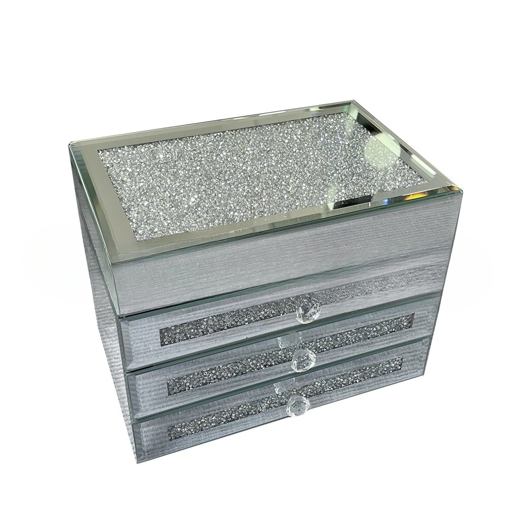 

Cosmetics multi-layer storage box, high-end glass, crystal diamond-encrusted large-capacity high-end