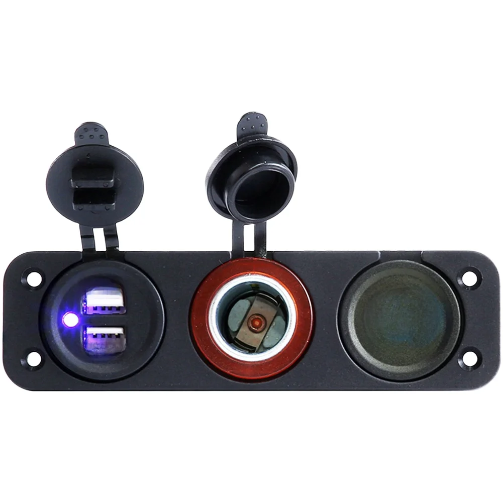Car Charger with Two USB Outputs and Voltmeter for 12V DC Power Sources Used in For Automotive Boating and RV Applications