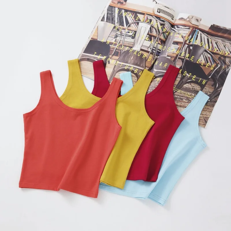 2024 Fashion Women Candy Colour Tanks Tops Short  Cotton Casual Camisole Tube Top Female Sleeveless Cropped Vest