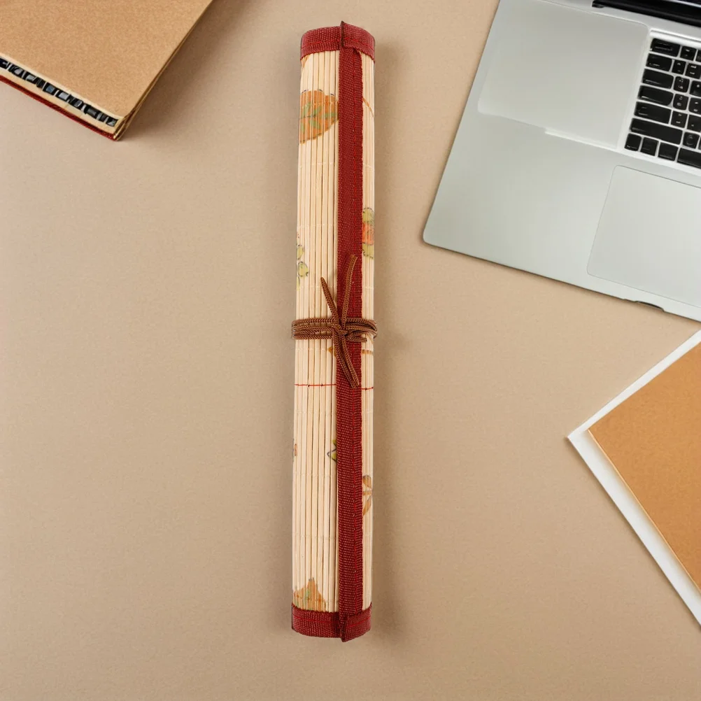 2Pcs Bamboo Calligraphy Brush Roll Organizer Portable Artist Pen Holder for Painting Drawing Travel Home Use Pen Wrapping Bag
