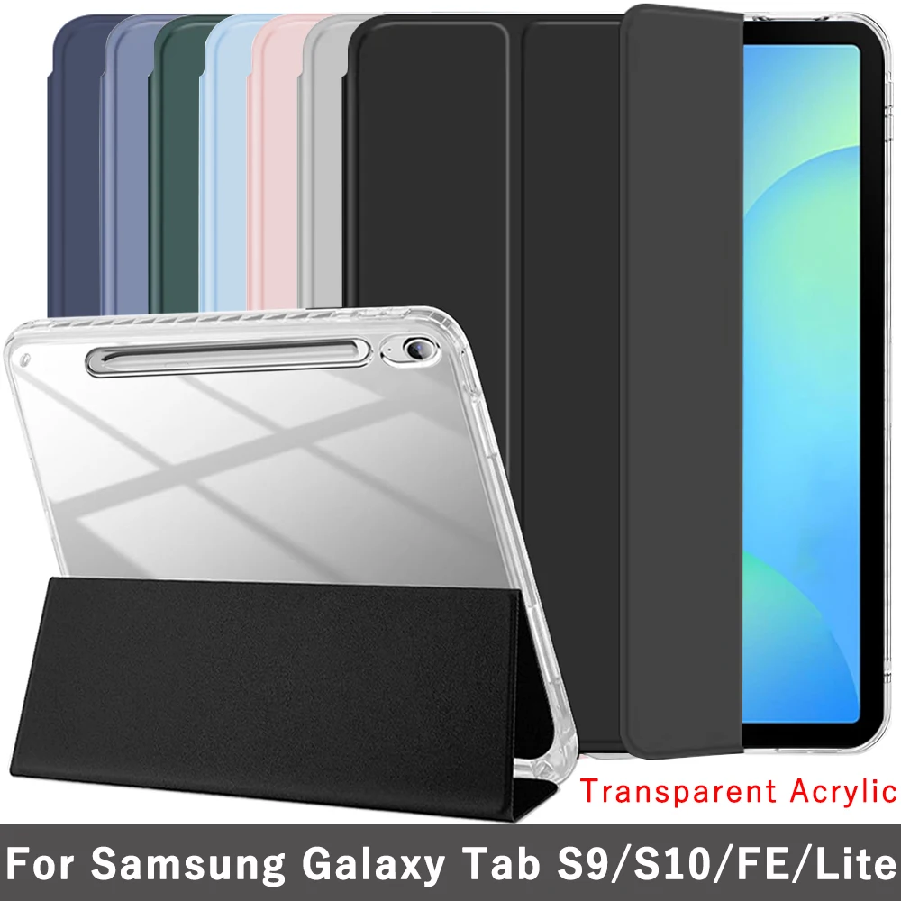 Clear Crystal Tablet Case With Pen Slot For Samsung Galaxy Tab S9 S10 FE S10 Lite 10.9'' 11'' 2025 Tri-fold Magnetic Stand Cases