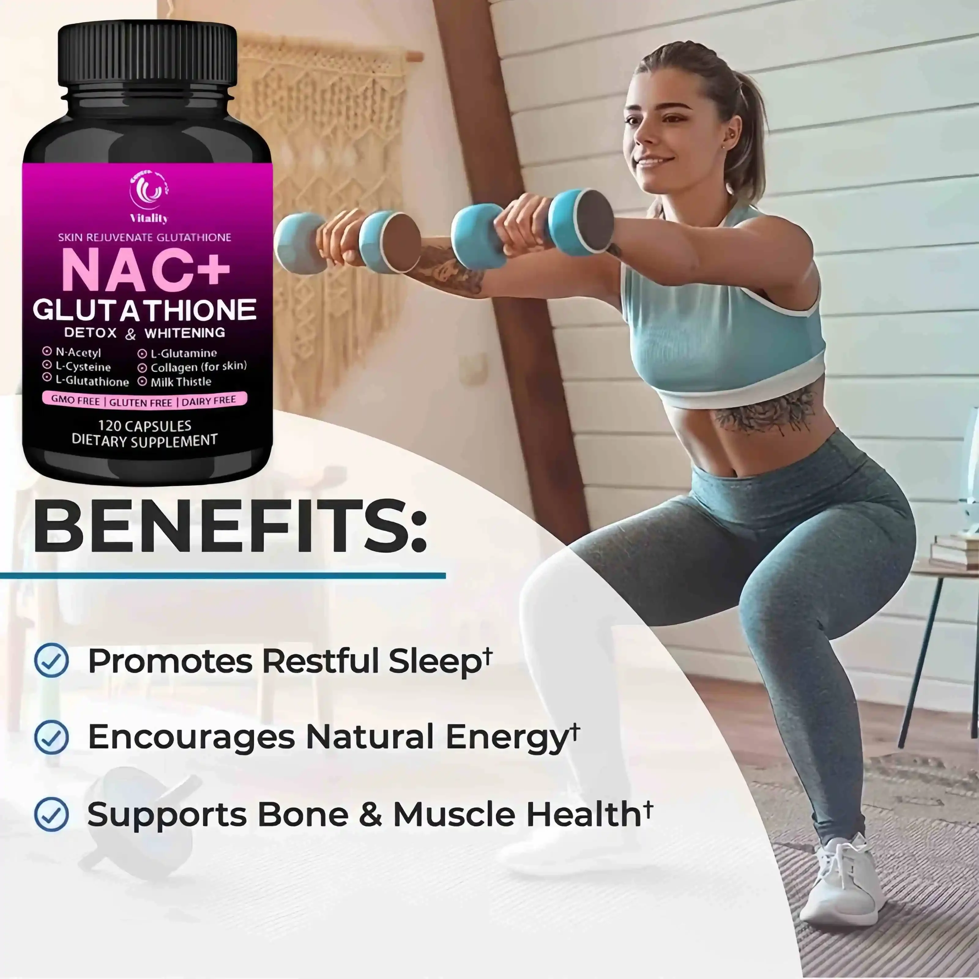 NAC+L-Glutathione Capsules, Intracellular Antioxidant Complex - Promotes Cleansing, Detoxification & Repair Reduces Liposome