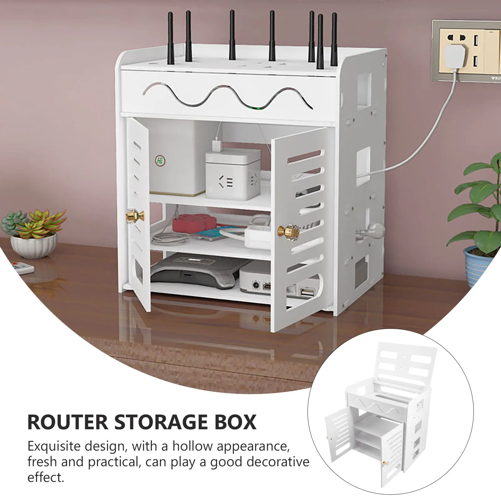

Plastic 4-Layer Router Storage Box Double Door Cable Container Organizer Heat Resistant Housing Cable Case for Home Office