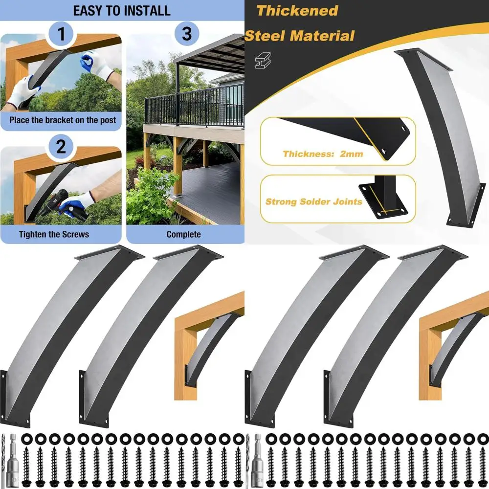 

Sturdy 4 x 4 (Actual 3.2 x 3.2) 45° Angle Bracket Set, Carbon Steel, for Gazebos, Decks, Porches, and Cabins